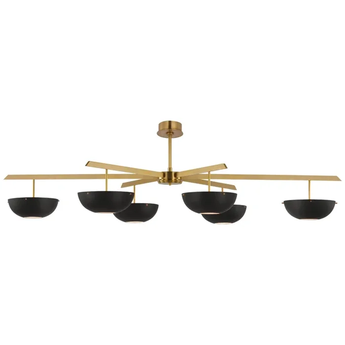 AERIN Valencia Grande Six Light Chandelier in Hand-Rubbed Antique Brass with Matte Black Ceiling Light W66.5″ARN 5521HAB-BLK