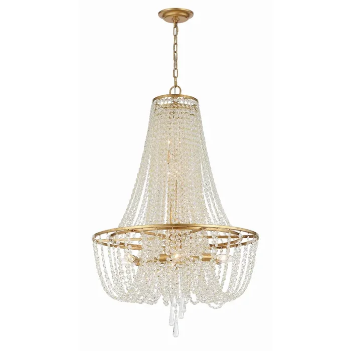 Arcadia 9 Light Antique Gold Chandelier Hand Cut Crystal 24″W x 36.5″H x 24″DARC-1917-GA-CL-MWP