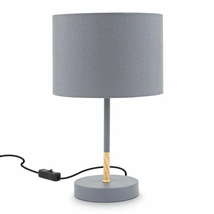 B.K.Licht Tischleuchte Grau Textilschirm Ø20cm max. 40W E27 ohne Leuchtmittel mit Schalter