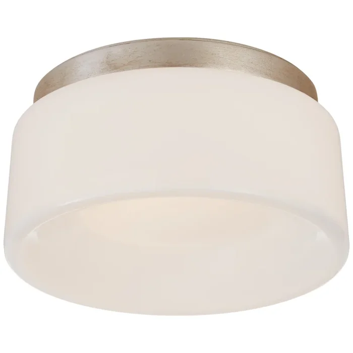 Barbara Barry Halo 5.5″ Solitaire Flush Mount in Burnished Silver Leaf with White Glass Ceiling Light W5.5″ x H2.25″BBL 4092BSL-WG