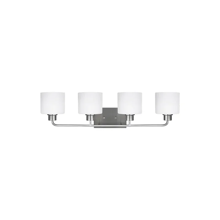 Canfield Four Light Wall / Bath Modern Fixture 31.875″ Width 8.375″ Height Steel Round Etched White Inside Shade in Brushed Nickel4428804-962