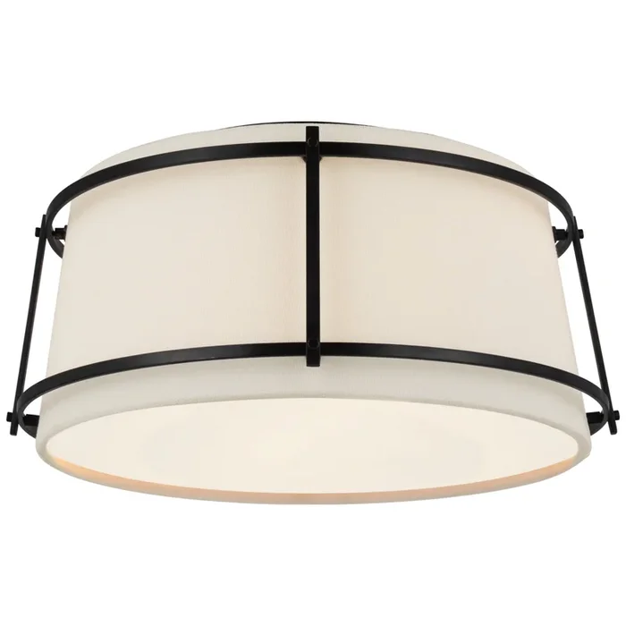 Carrier and Company Callaway Small Flush Mount in Bronze with Linen Shade and Frosted Acrylic Diffuser Ceiling Light W12.5″ x H6.25″S 4685BZ-L/FA