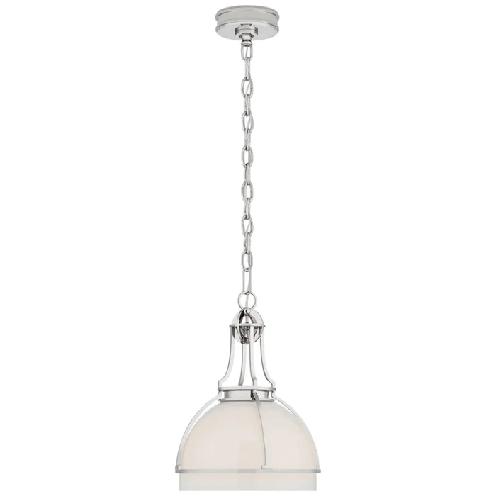 Chapman & Myers Gracie Medium Dome Pendant in Polished Nickel with White Glass Ceiling Light W12″ x H16.25″CHC 5481PN-WG