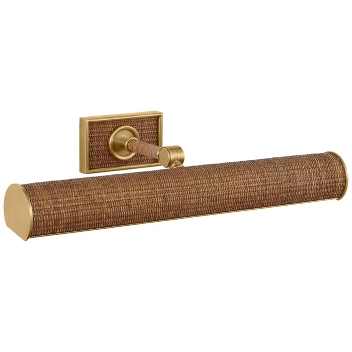Chapman & Myers Halwell 18″ Picture Light in Brass and Natural Woven Rattan Wall Light W18″ x H2.75″ – 4.5″CHD 2583AB/NRT