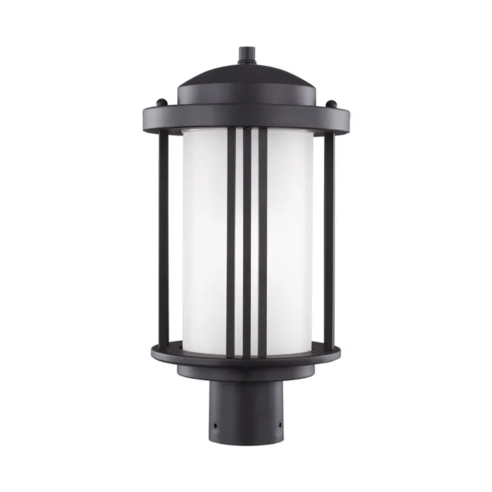 Crowell One Light Outdoor Post Lantern Contemporary Fixture 17″ Height Aluminum Round Satin Etched Shade in Black8247901-12