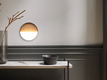 ECO-LIGHT Akku Wandleuchte MEG dimmbar für Innen & Außen zum Kleben Holzoptik, Ø 15cm