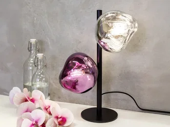 ECO-LIGHT Große Tischleuchte CANOPUS ausgefallene Glaskugel Weiß/Violett, H 40cm