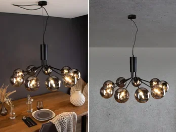 ECO-LIGHT Pendelleuchte NEPTUN 9-flammig Schwarz & Rauchglas, Ø 83cm