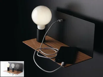 ECO-LIGHT USB Wandleuchte FLASH Schwarz mit verstellbarer Lampe, Ladefunktion & Ablage