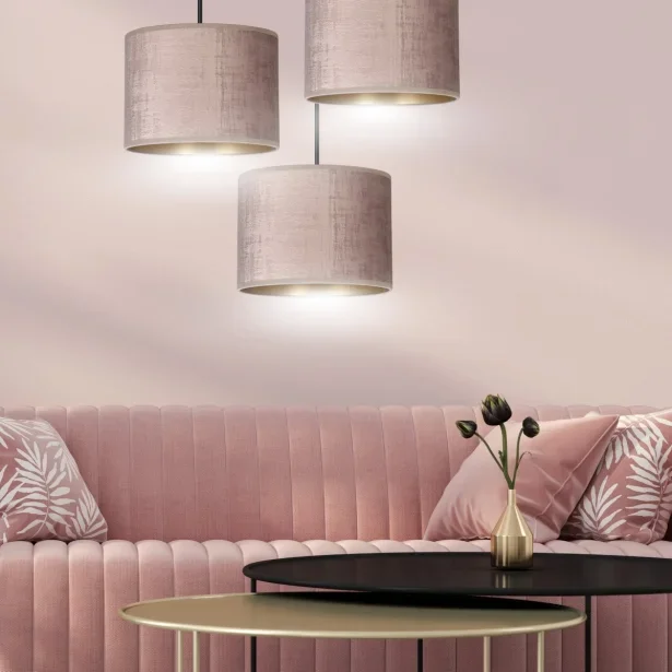 EMIBIG LED Deckenlampe HILDE 3 BL Veloursstruktur E27 15W Höhe 100 cm 3-flammig rosa – ohne Leuchtmittel
