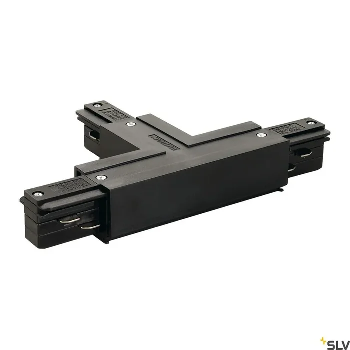 EUTRAC T-connector met invoeroptie, aarde binnen, links, zwart
