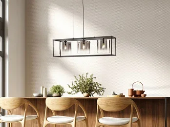 Fischer & Honsel Pendelleuchte SAMU 3-flammig Schwarz mit Rauchglas, Breite 90cm