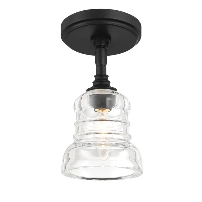 Gregory 1 Light Matte Black Semi Flush Mount Clear Glass 5″W x 9.5″H x 5″DGRG-1040-MK_CEILING