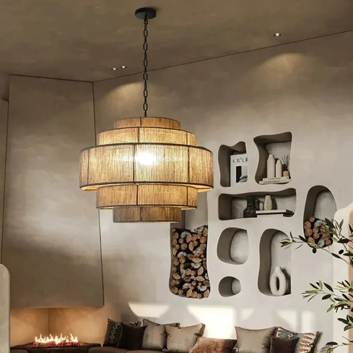 Japanese Chandelier Wabi-sabi Living Room Hemp Rope Pendant Light Southeast Asian lampsLF1012-C0001-50CM*40CM-WB10026