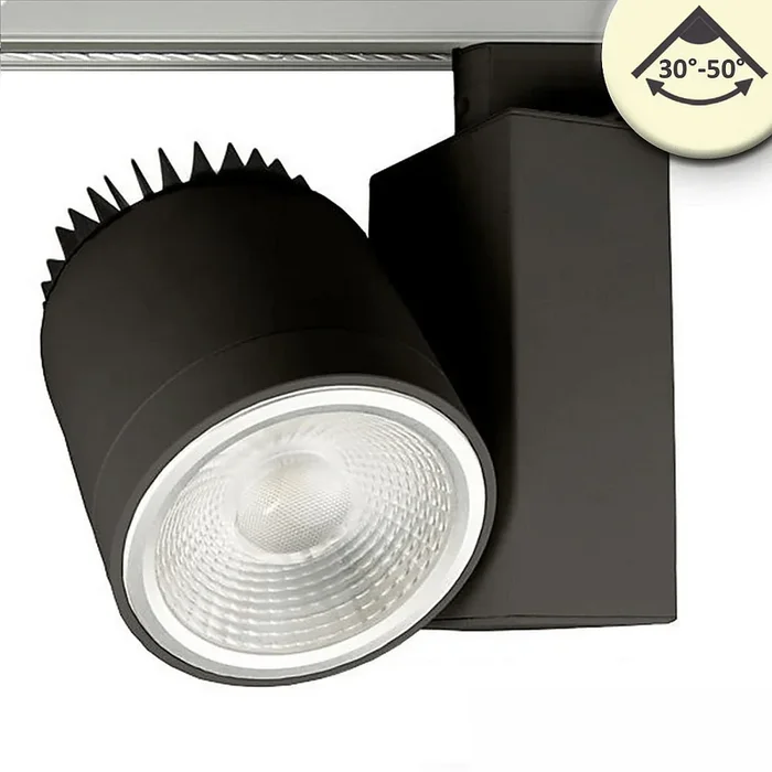 LED 3-Phasen Schienenstrahler, fokussierbar, 36W 3000K 3500lm 30�-50�, CRI92, DALI dimmbar, Schwarz matt