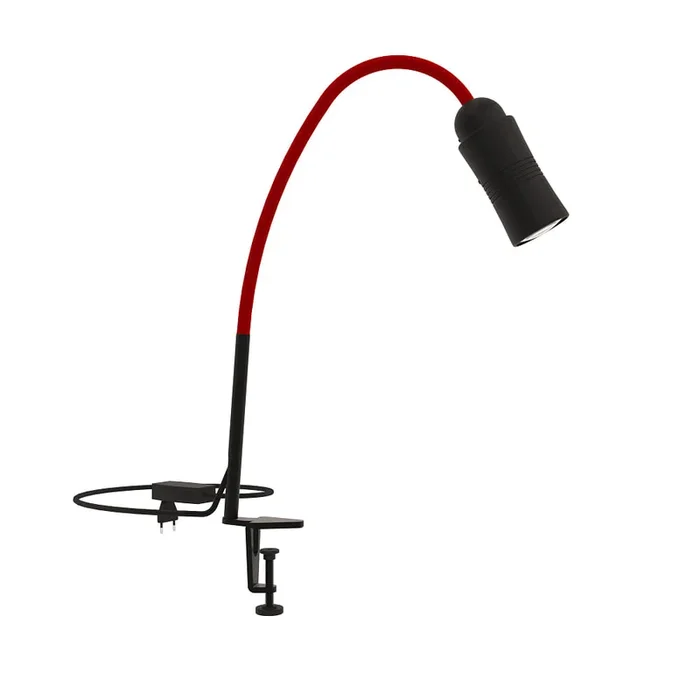 LED Klemmleuchte NEO! TABLE CLAMP (NV), 14W 2700K 25-65� (variabel), CRi 95, mit Flexarm, schwarz matt / rot