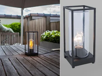 Lutec Außen Tischleuchte FLAIR Laterne in Schwarz mit Glas Höhe 27,2 cm