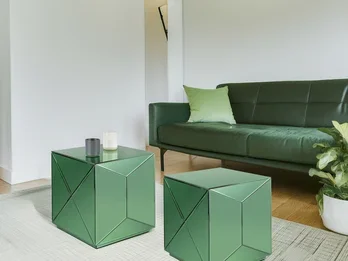 meineWunschleuchte Kleiner Würfel Beistelltisch 2er Set mit Spiegelglas Grün, Höhe 40cm
