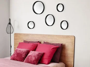 MIRRORS AND MORE Deko Wandspiegel 5er Spiegel SET mit Rahmen in Schwarz & Magnet zum Kleben