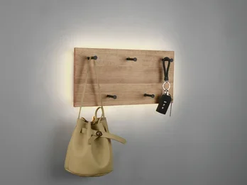 MIRRORS AND MORE LED Holzbalken Wandgarderobe SAMANTHA mit 5 Haken 40x20cm