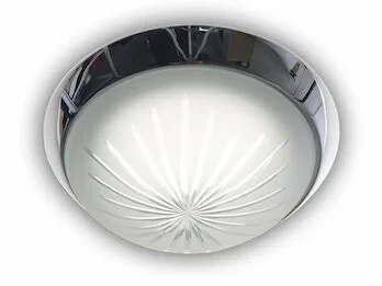 Niermann Deckenleuchte rund, Schliffglas Weiß, Dekorring Chrom, Ø 25cm