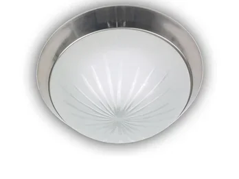 Niermann Deckenleuchte rund, Schliffglas Weiß, Dekorring Silber matt, Ø 35cm