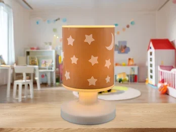 Niermann LED Akku Tischleuchte Pfirsichfarben Mond & Sterne per USB aufladbar, Höhe 20cm