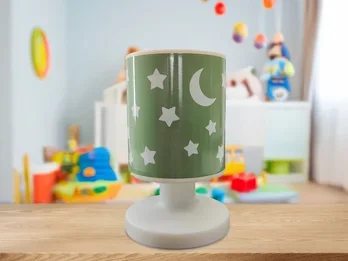 Niermann LED Akku Tischleuchte Salbeigrün mit Mond & Sternen per USB aufladbar, Höhe 20cm