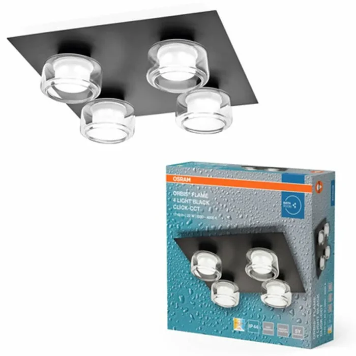 Osram LED Deckenleuchte Orbis Flame Schwarz IP44 4x 5,5W 1400lm Warmweiß – Neutralweiß 3000K – 4000K Click CCT