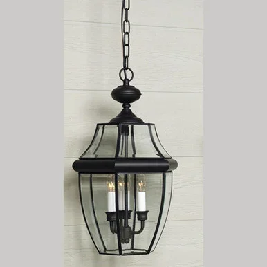 Quoizel Newbury Three Light Outdoor Hanging Lantern in Mystic Black – NY1179K