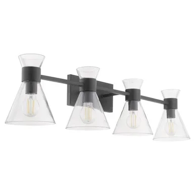 Quorum Beldar Four Light Vanity in Matte Black w/ Clear Glass – 5119-4-259