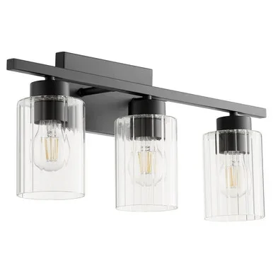 Quorum Ladin Three Light Vanity in Textured Black w/ Clear Fluted Glass – 501-3-69
