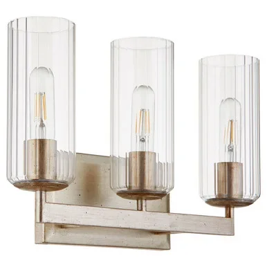 Quorum Merrick Three Light Vanity in Aged Silver Leaf – 574-3-60