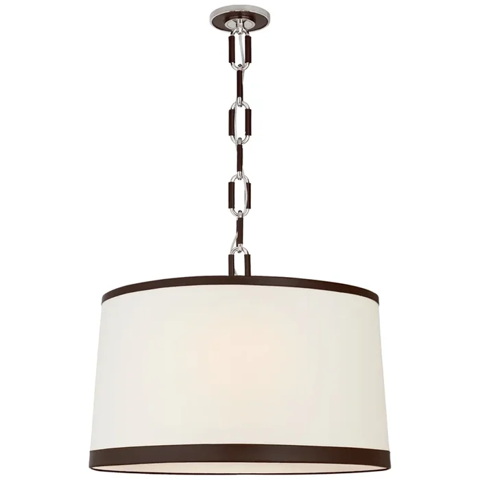 Ralph Lauren Cody Large Hanging Shade in Polished Nickel with Linen Shade and Chocolate Leather Trim Ceiling Light W32″RL 5534PN/CHC-L/CHC