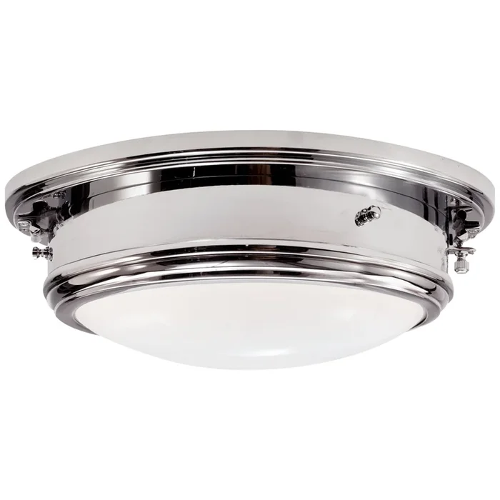 Ralph Lauren Marine Porthole Medium Flush Mount in Polished Nickel with White Glass Ceiling Light W12.5″ x H5″RL19025PN