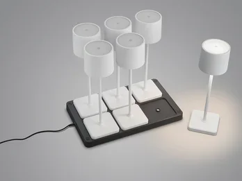Reality Leuchten 6er SET Akku LED Outdoor Tischleuchten FERNANDEZ Weiß ohne Kabel, H: 38cm