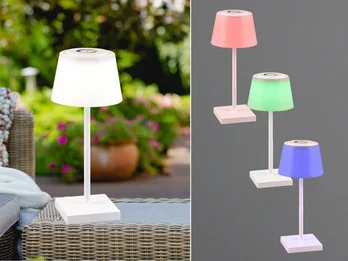 Reality Leuchten Akku LED Outdoor Tischleuchte SANCHEZ Weiß mit RGBW, Höhe 30cm