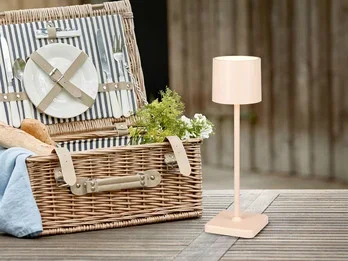 Reality Leuchten Akku LED Tischleuchte FERNANDEZ kabellos für Innen & Außen, Beige – H: 38cm