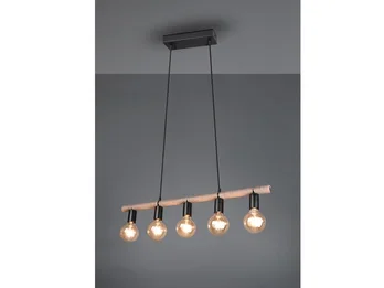 Reality Leuchten Ausgefallene Pendelleuchte EINAR 5 flammig Balken mit Sisal Seil, Breite 80cm