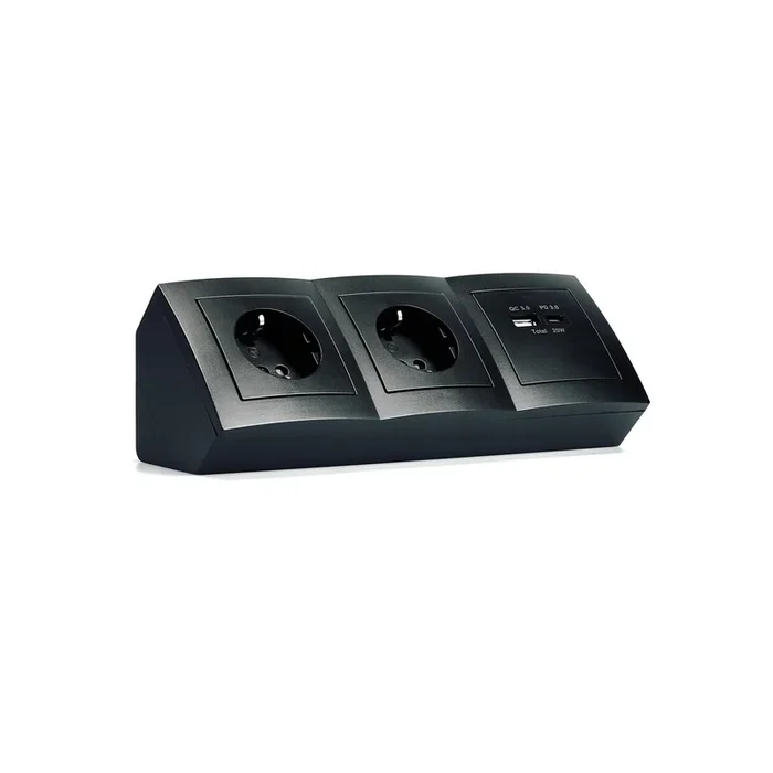 Steckdosenblock McPower “Flair“ matt schwarz, 2-fach Schutzkontakt + 2x USB A+C