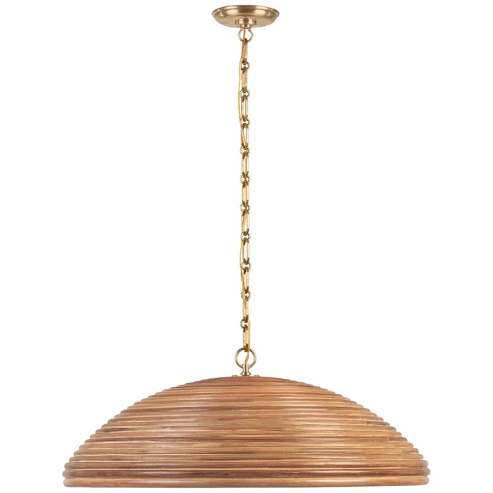 Suzanne Kasler Emerson 29″ Pendant in Hand-Rubbed Antique Brass with Natural Rattan Shade Ceiling Light W29.25″ x H11″SK 5385HAB-NRT