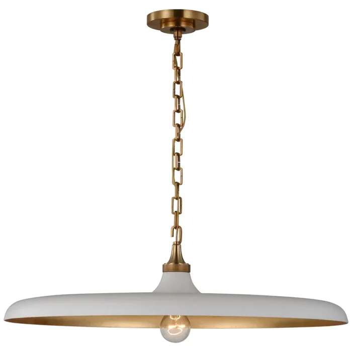 Thomas O’Brien Piatto Large Pendant in Hand-Rubbed Antique Brass with Plaster White Shade Ceiling Light W24″ x H7″TOB 5116HAB-PW